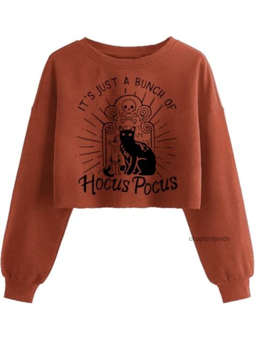 Hocus Pocus Crop Sweatshirt Halloween Black Cat Graphic Long Sleeve Pullover